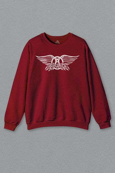 so cool Червен суитшърт с принт на китара Aerosmith и рок музика
