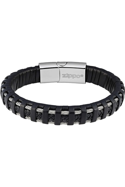 Zippo Çelik Örgülü Deri Bileklik