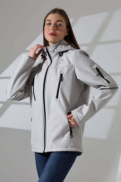 B.HE.Z Αδιάβροχο γυναικείο παλτό Softshell - Fleece, Αποσπώμενη κουκούλα, Πέτρινο χρώμα