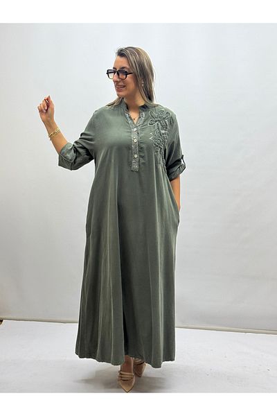 İTALYAN BUTİK Italian Embroidered Bib Sequined Slim Trophy Velvet Dress