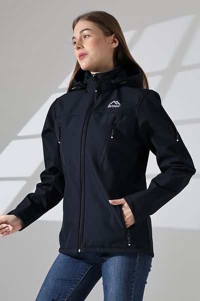 B.HE.Z Navy Blue Women's Softshell Coat - Waterproof, Fleece, Detachable Hood