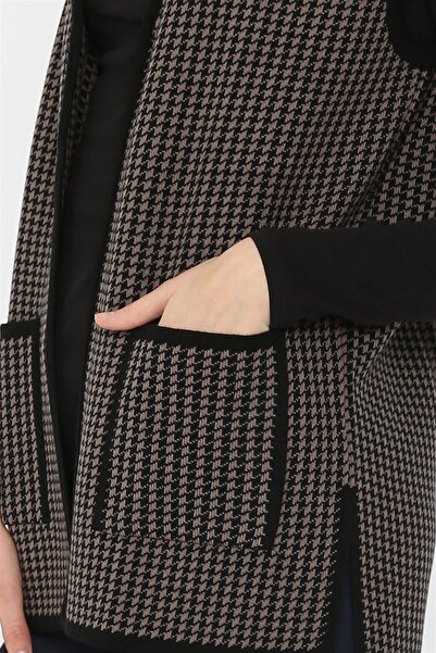 Uludağ Triko Women's Black-Mink Houndstooth Knitwear Mother Vest