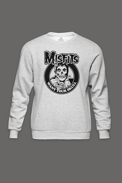 so cool Унисекс суитшърт с щампа The Misfits Punk Rock Death Comes Ripping в сив цвят