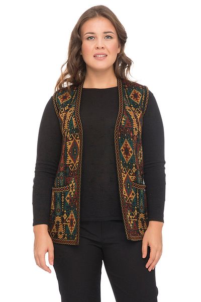 Uludağ Triko Women's Main Ethnic Patterned Kilim Vest with Pockets