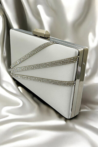 Wedding Fashion Ecru Mother of Pearl - Satin Stone Detailed Evening Clutch Po...