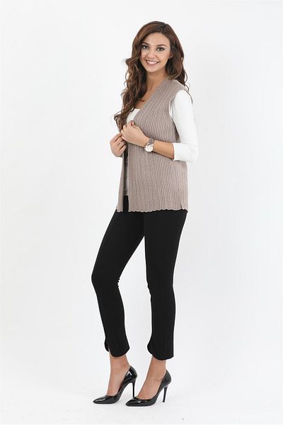 Uludağ Triko Women's Sand Embroidered Corded Knitwear Vest