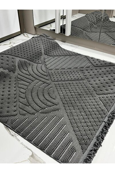 MBA MODA 1119 Antrasit Halı Yolluk Bukle Salon Halısı Antre Hol Koridor Halısı Kabartmalı Makine Halısı