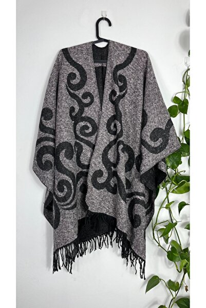 Sobe Hediyelik شال كتف بونشو شتوي مزدوج الجوانب للسيدات