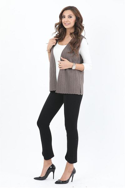 Uludağ Triko Women's Mink Embroidered Ribbed Knitwear Vest