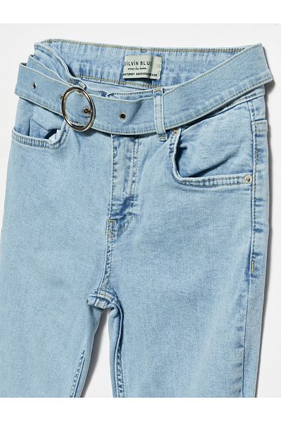 Dilvin 70287 Pantaloni evazați cu talie joasă cu centură-albastru