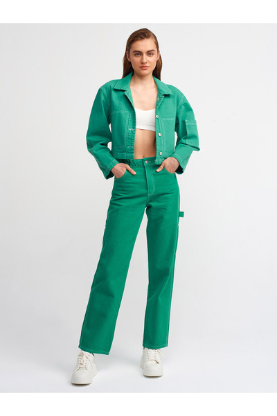 Dilvin 70263 بنطال جينز مستقيم بجيب كارجو - أخضر
