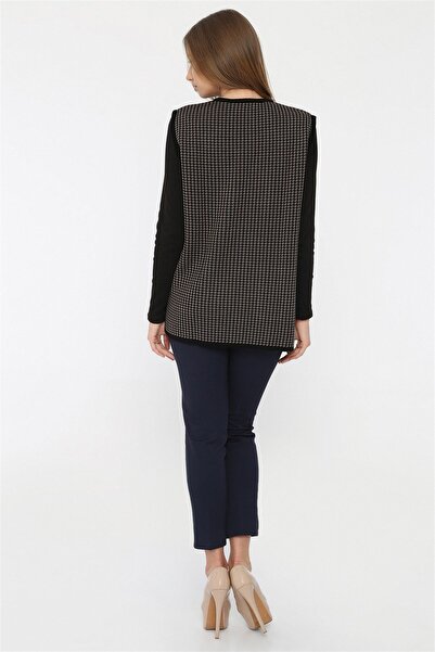 Uludağ Triko Women's Black-Mink Houndstooth Knitwear Mother Vest