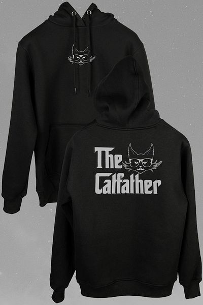 Kendim Seçtim The Godfather Cat Father Catfather Father Cat Front and Back Printed Sweatshirt Unisex Hooded Hoodie