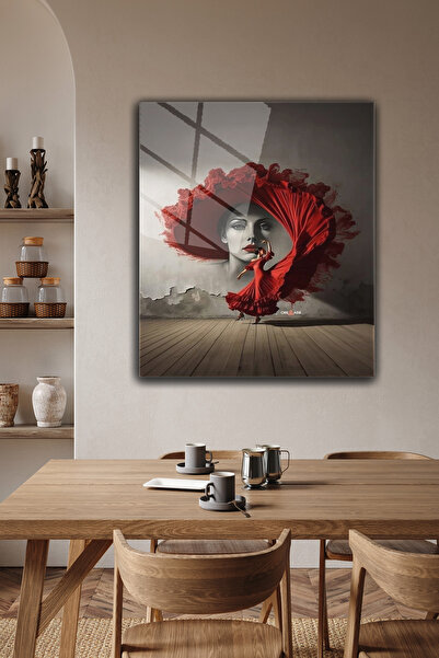 z zizuph Kırmızı Tango Yapan Kadın Desen, 4 mm Temperli Kırılmaz Cam Tablo