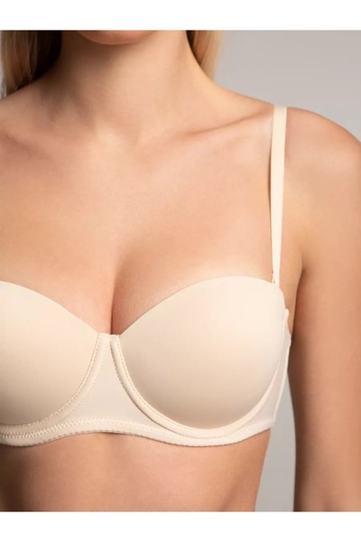 MİSTİRİK Lenola Model Destekli Push Up Dolgulu Yumuşak Dokulu Straplez Sütyen Ten Renk