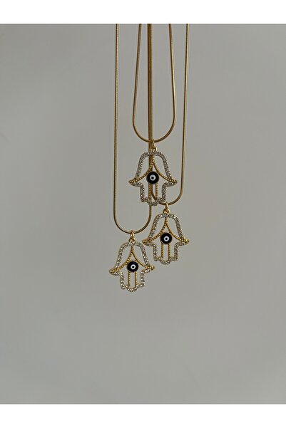 Raree Jewellery Çelik zincirde zirkon taşlı fatma ana eli kolye