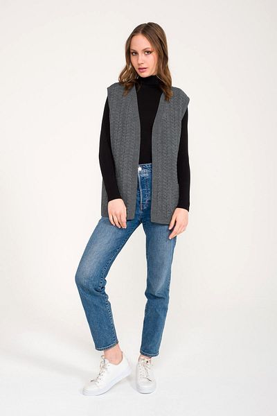 Uludağ Triko Women's Smoked Pocket Winter Thick Knitted Knitwear Mother Vest
