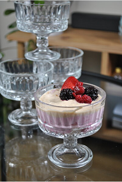 Qualitev 6-Piece Magnolia Glass Presentation Bowl - with Feet and Ice Cream Cookie