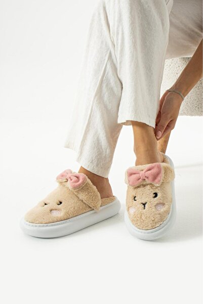 Moda Devrin Beige Rabbit Winter Sandals Slippers Home Balcony Garden Slippers