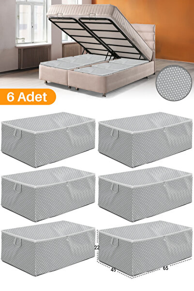 Serstil 6 Adet - Gri Benekli Büyük Boy Baza Altı Ve Çekyat Tipi Hurç 65 x 45 x 22 cm