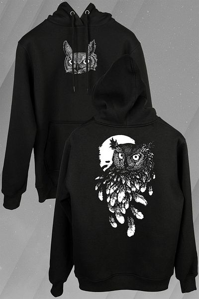 Kendim Seçtim Owl Full Moon Owl Hanorac imprimat față și spate Hanorac cu glugă unisex