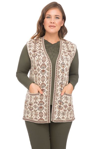 Uludağ Triko Women's Stone Flower Patterned Kilim Vest with Pockets
