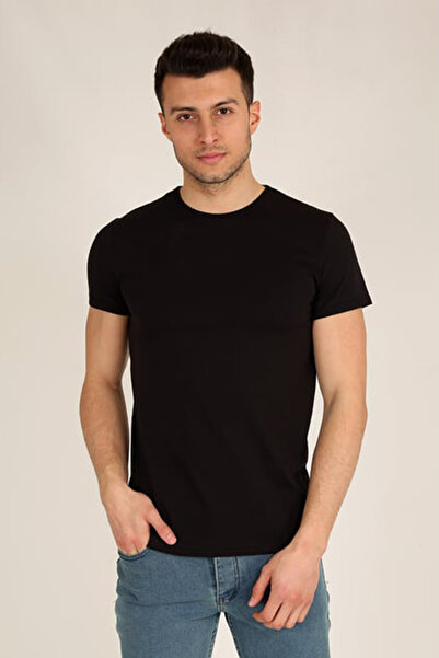 Terapi Men Ανδρικό μπλουζάκι μαύρο με λεπτή γραμμή και λαιμόκοψη ποδηλάτου Basic