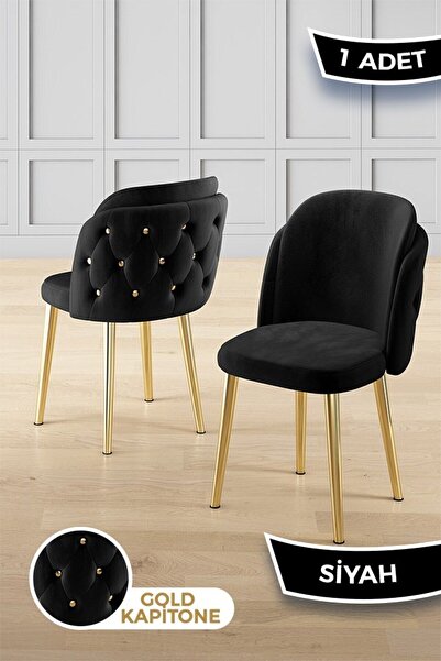 Canisa Axle Serisi 1 Adet Siyah Mutfak Sandalyesi Gold Kaplama Metal Ayak 1. ...