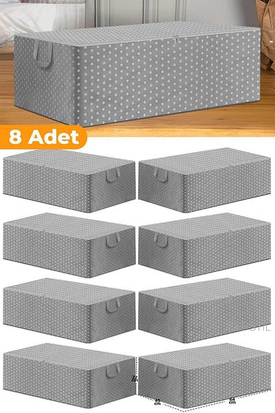 Serstil 8 Pieces - Gray Spotted Large Size Base Base and Sofa Bed Type Storage 65 x 45 x 22 cm