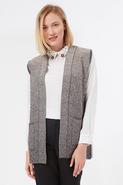 Uludağ Triko Women's Smoked Pocket Sleeveless Knitwear Knitted Vest