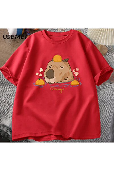 Drippy Capybara înot cu portocale Tricouri băiat Tricou unisex bumbac mânecă ...