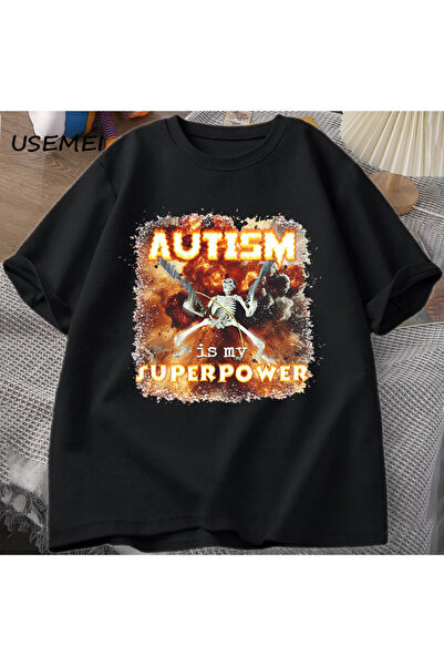 Drippy Otizm Süper Güç Komik İskelet Meme T Shirt Garip Belirli Saldırgan T S...