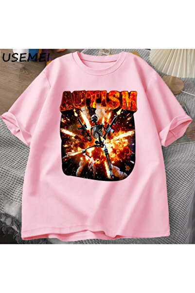 Drippy Komik Meme Tişörtleri Otistik İskelet T Shirt Kadın Erkek Otizm Sinirli T-shirt Moda Pamuk Ti