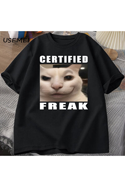 Drippy Tricou certificat Freak Cat Meme - bumbac, mânecă scurtă, tricouri dur...