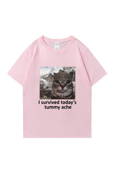 Drippy Muški Pamuk paket T-shirt - Smešno mačka, Preživeo sam bol u stomaku p...