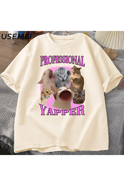 Drippy Професионалне мајице са графичким приказом мачке Yapper, жене и мушкар...