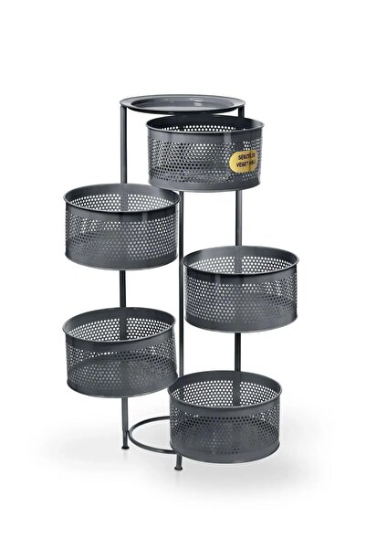 Bayev Ciro 5 Katlı Yana Açılır Tekerleksiz Antrasit Patates Soğan Sepeti Sebz...