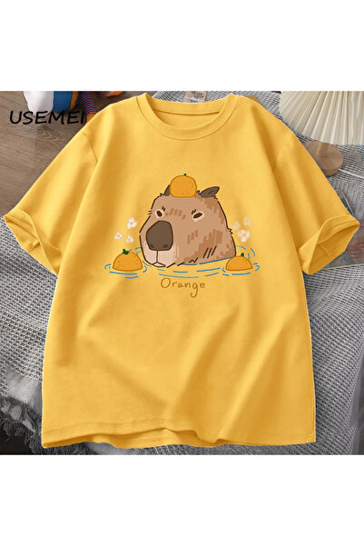 Drippy Capybara înot cu portocale Tricouri băiat Tricou unisex bumbac mânecă ...
