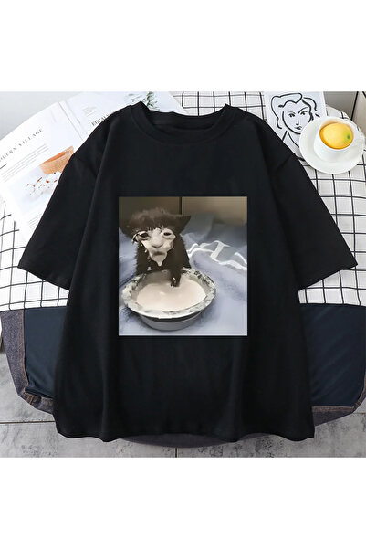 Drippy الرجال والنساء الهيب هوب بام - الحليب الوجه القط ميمي تي شيرت مطبوع