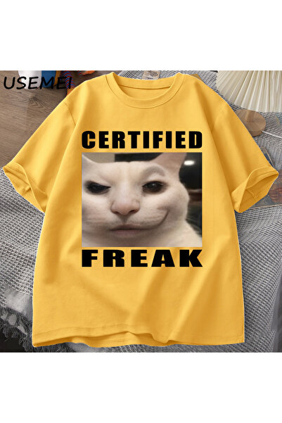 Drippy Tricou certificat Freak Cat Meme - bumbac, mânecă scurtă, tricouri dur...