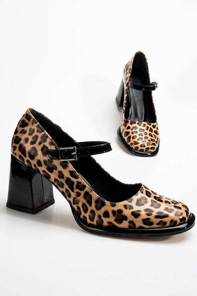 Hayalimdeki Ayakkabı Pantofi Oxford din piele lăcuită leopard cu toc înalt Adelin