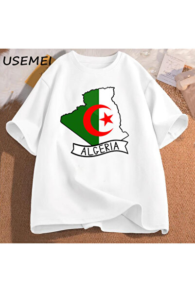 Drippy تي شيرت خريطة علم الجزائر تي شيرت الجزائرية تي شيرت الجزائرية برقبة دا...