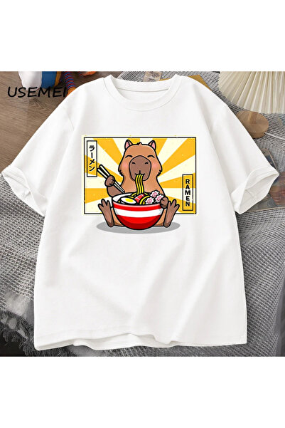 Drippy Capybara pamuklu t-shirt rahat erkek giysileri boy kısa kollu Tees yaz...