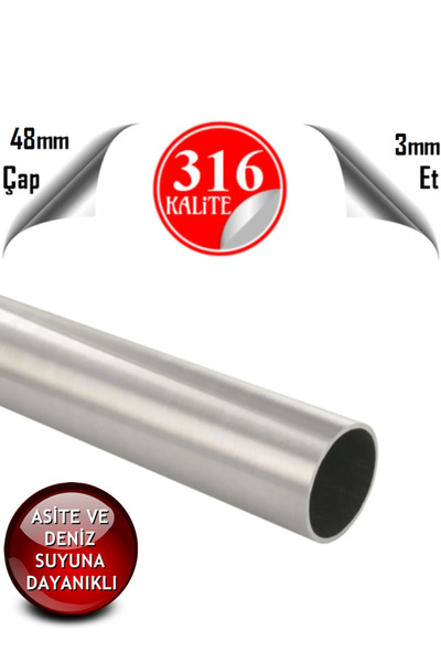 abcpaslanmaz Paslanmaz Çelik 316 Kalite Boru 48 X 3 Mm (1 METRE)