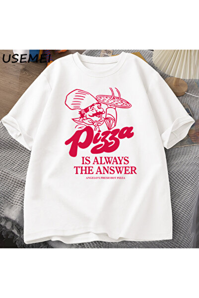 Drippy تي شيرت مطبوع عليه بيتزا - للنساء والرجال، قطن، بأكمام قصيرة