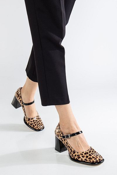 Hayalimdeki Ayakkabı Pantofi Oxford din piele lăcuită leopard cu toc înalt Adelin
