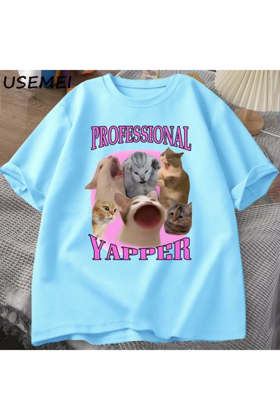 Drippy Професионалне мајице са графичким приказом мачке Yapper, жене и мушкар...