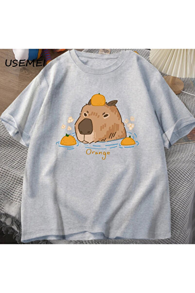 Drippy Capybara înot cu portocale Tricouri băiat Tricou unisex bumbac mânecă ...