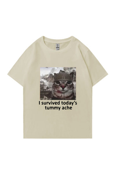Drippy Muški Pamuk paket T-shirt - Smešno mačka, Preživeo sam bol u stomaku p...