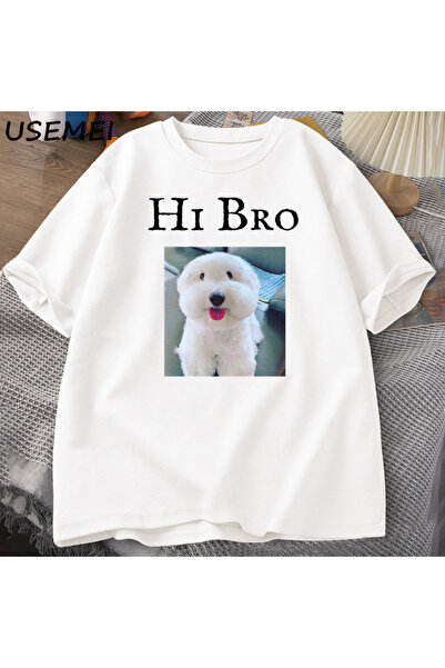 Drippy Za muškarce i žene Hello Bro Dog Puppy T T-shirt - Y2K Ležerni Smiješn...